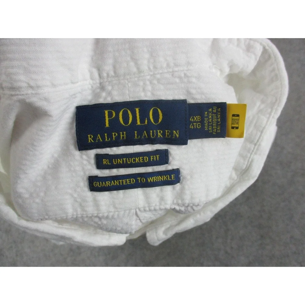 Polo Ralph Lauren Shirt Mens 4XB White RL Untucked Seersucker Button Down Pony